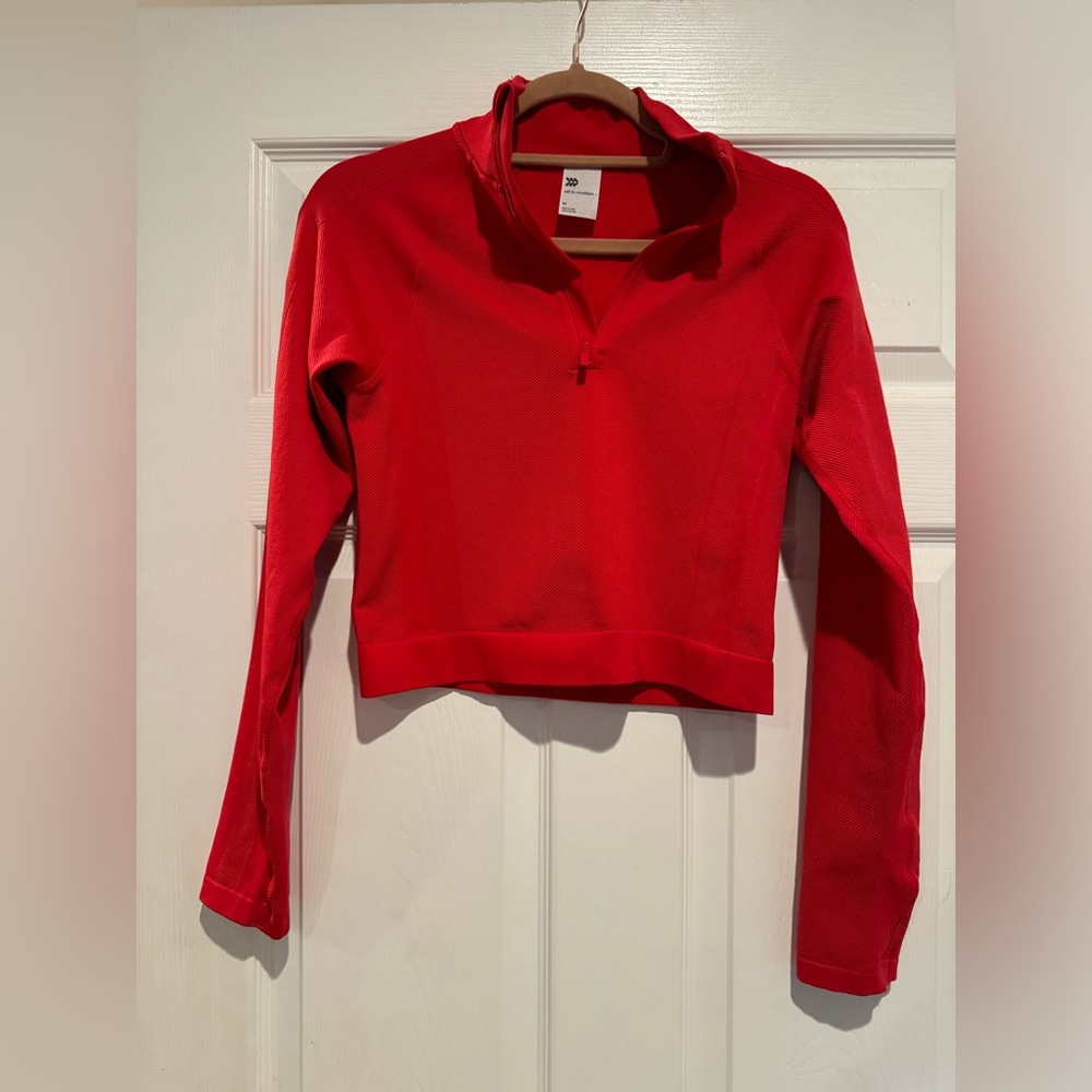 Bright Red All in Motion Crop Workout Half Zip Jacket Top